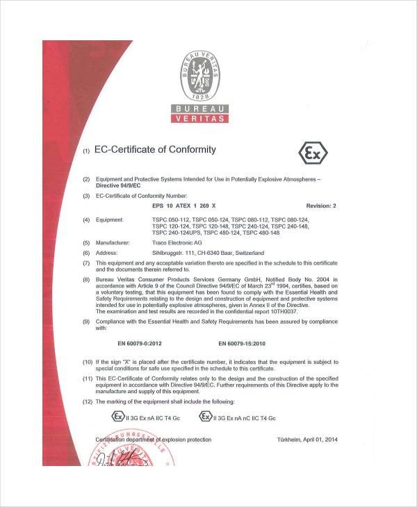 Certificate Of Conformity Template Sample Conformity Certificate Template 15 Documents In