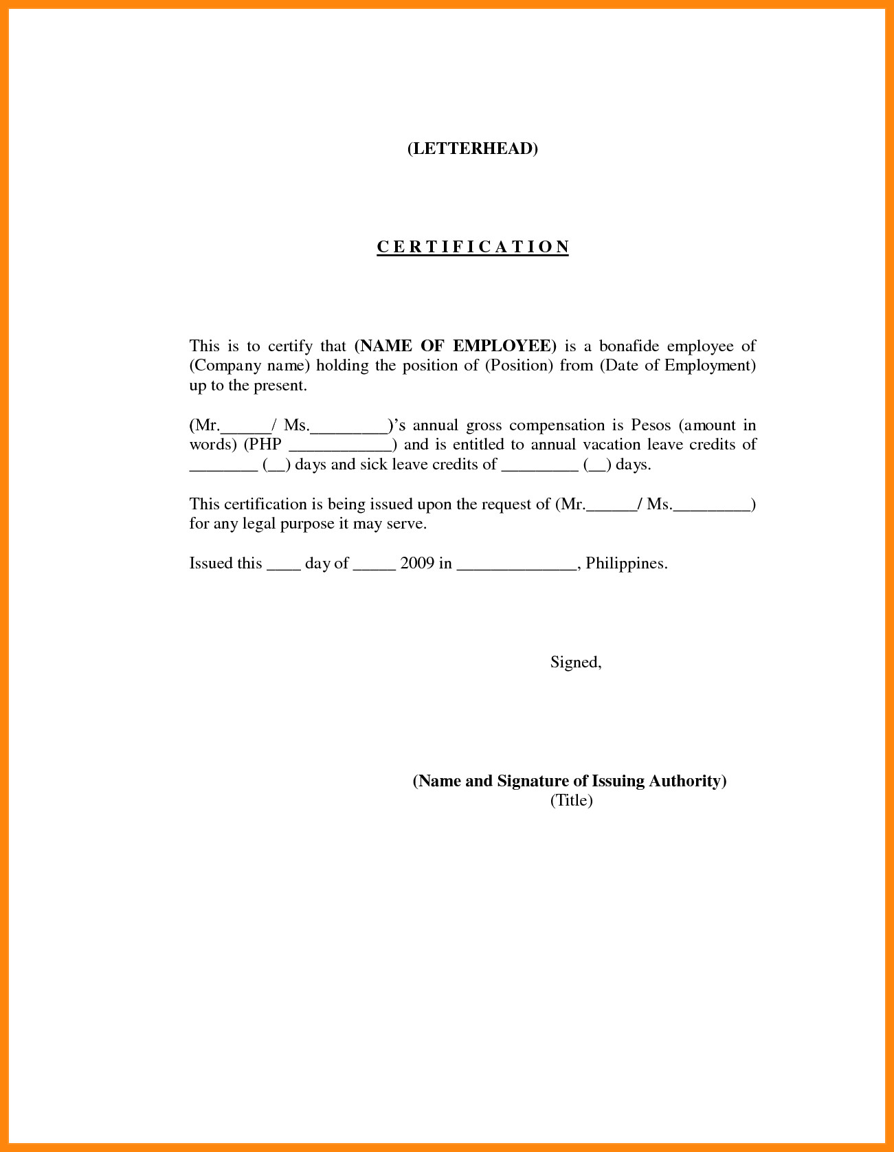 Certificate Of Employment form 7 Employment Certification Sample Nurse Resumed