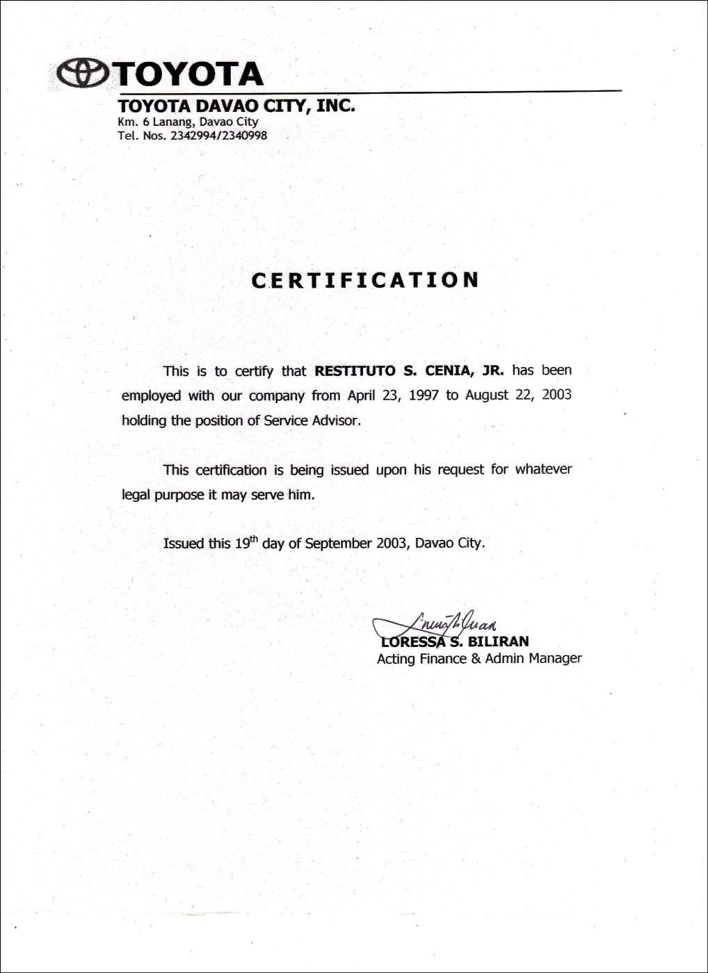 Certificate Of Employment form Employment Certificate Sample Best Templates Pinterest
