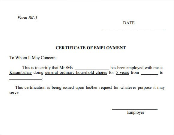 Certificate Of Employment form Employment Certificate Template 20 Download Free