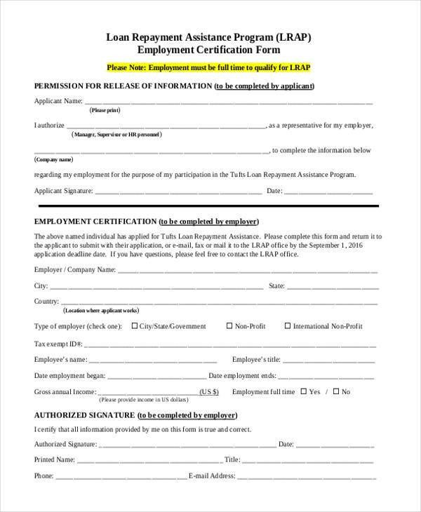 Certificate Of Employment form Sample Employment Certification forms 7 Free Documents