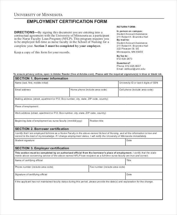 Certificate Of Employment form Sample Employment Certification forms 7 Free Documents