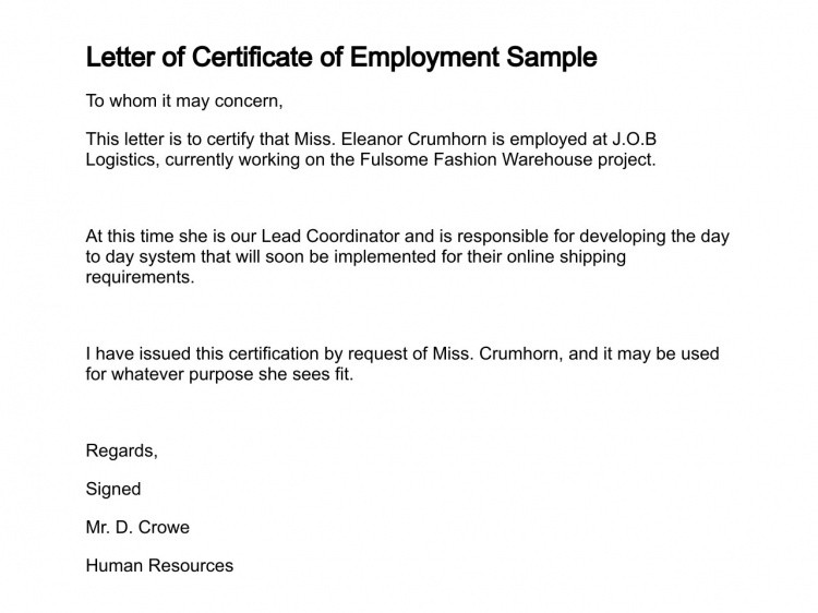 Certificate Of Employment Template Certificate Employment Currently Employed