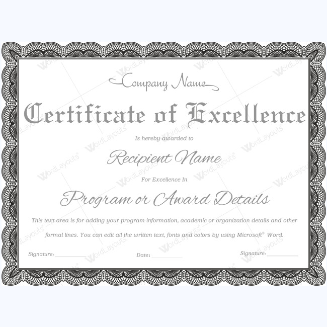 Certificate Of Excellence Template 89 Elegant Award Certificates for Business and School events