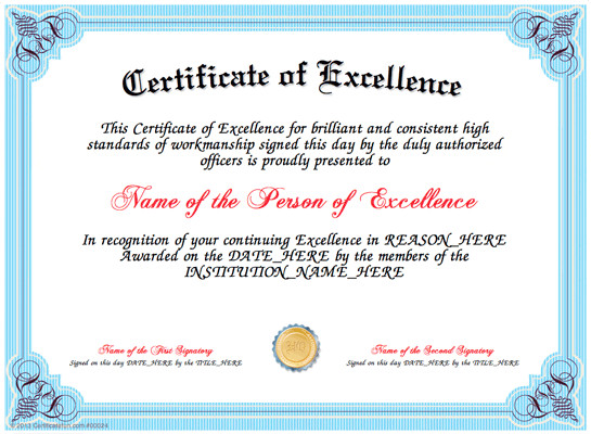 Certificate Of Excellence Template Certificate Of Excellence
