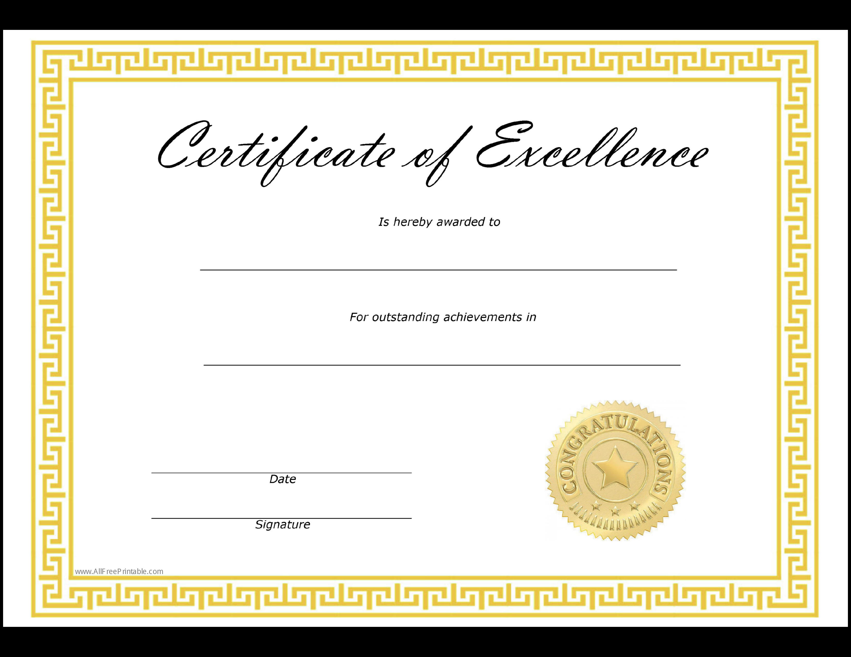 Certificate Of Excellence Template Certificate Of Excellence
