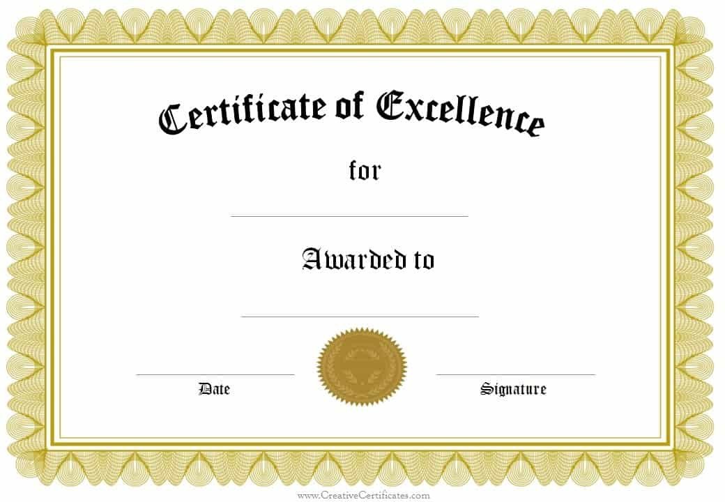 Certificate Of Excellence Template formal Award Certificate Templates