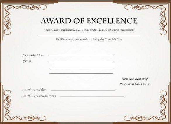 Certificate Of Excellence Template Printable Certificate Template 46 Adobe Illustrator