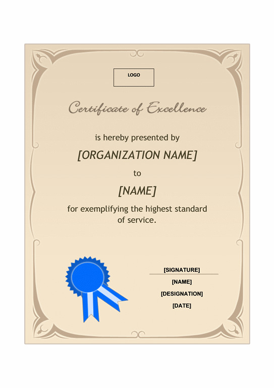 Certificate Of Excellence Template Recognition Award Template Free Template Downloads