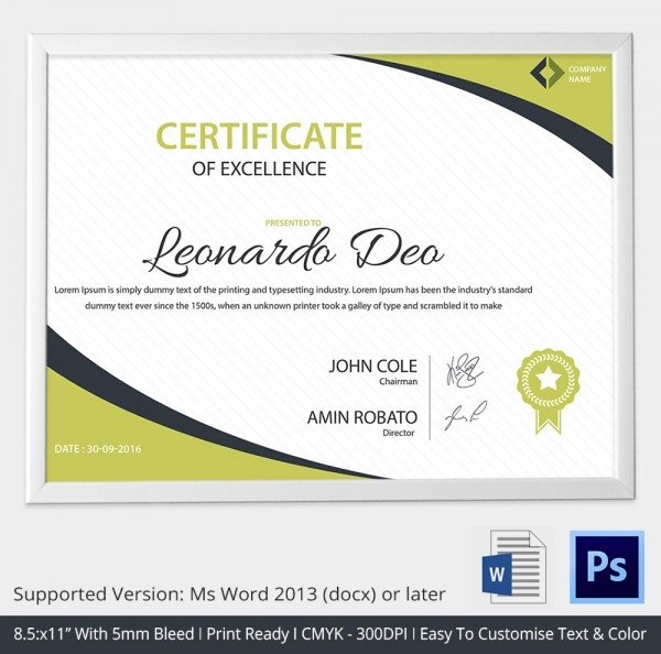 Certificate Of Excellence Template Word Certificate Template 31 Free Download Samples