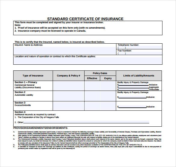 Certificate Of Insurance Template Certificate Of Insurance Template 15 Download Free