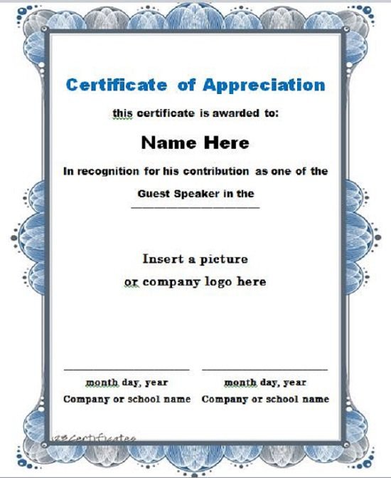 Certificate Of Recognition Template 30 Free Certificate Of Appreciation Templates and Letters