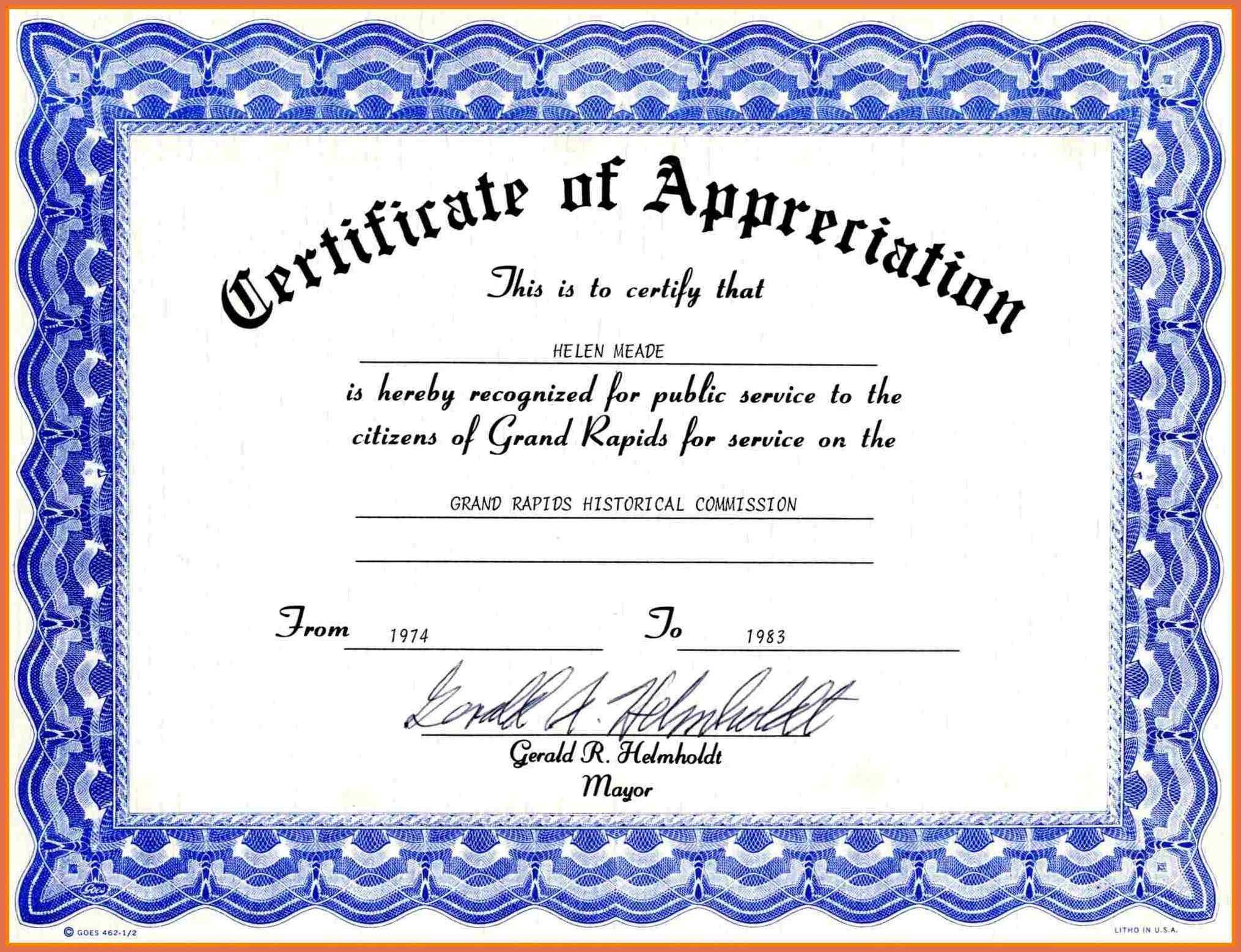 Certificate Of Recognition Template Word Certificate Appreciation Template Free Download