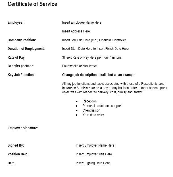 Certificate Of Service Template 12 Free Sample Employment Certificate Templates