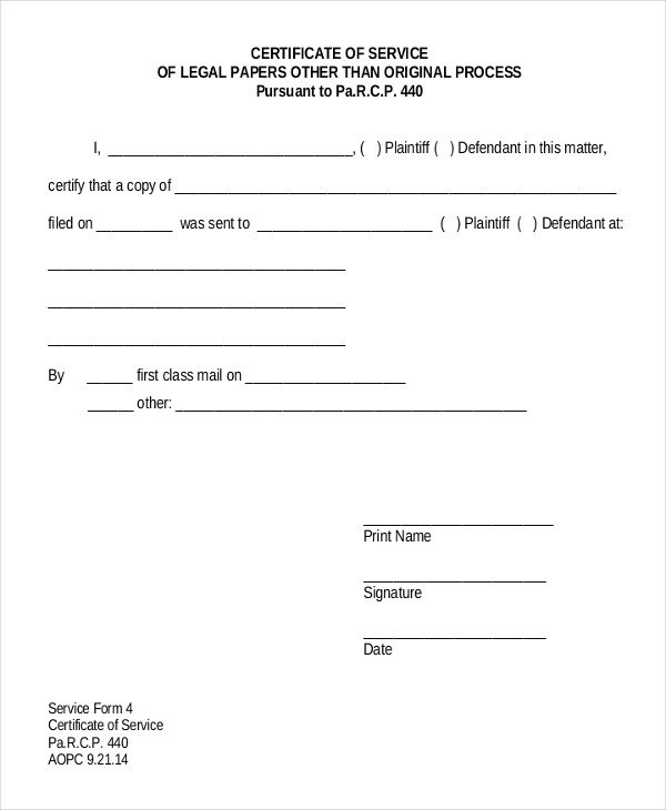 Certificate Of Service Template Certificate Of Service Template 11 Free Word Pdf