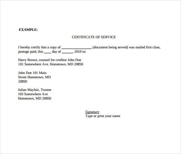 Certificate Of Service Template Certificate Of Service Template 13 Download Documents