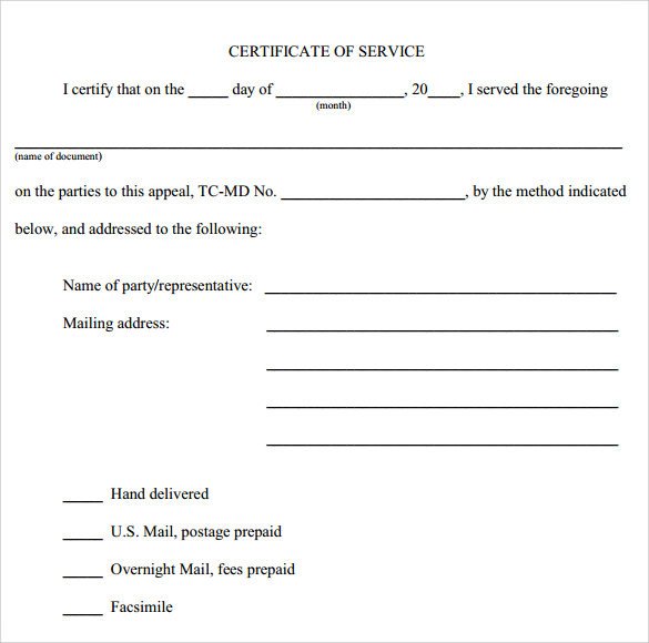Certificate Of Service Template Certificate Of Service Template 13 Download Documents