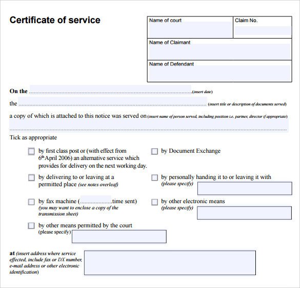 Certificate Of Service Template Certificate Of Service Template 8 Download Free