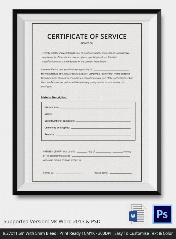 Certificate Of Service Template Sample Certificate Of Service Template 19 Documents In