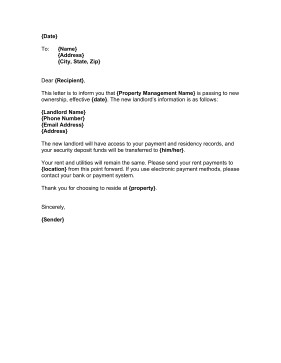 Change Of Ownership Letter Landlord Change Of Ownership Template