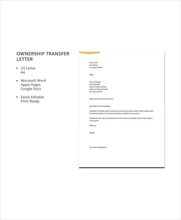 Change Of Ownership Letter Notification Change Ownership Motor Vehicle