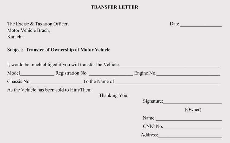 Change Of Ownership Letter Sample Authorization Letter to Transfer Vehicle Ownership