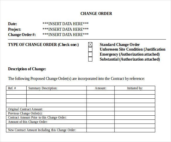 Change order forms Template 24 Change order Templates Pdf Doc