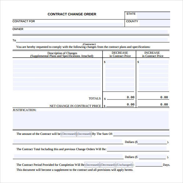 Change order forms Template Sample Change order – 11 Documents In Pdf Word
