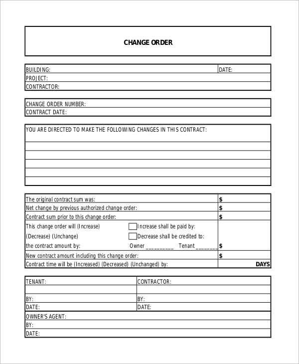 Change order forms Template Sample Change order form 12 Examples In Word Pdf