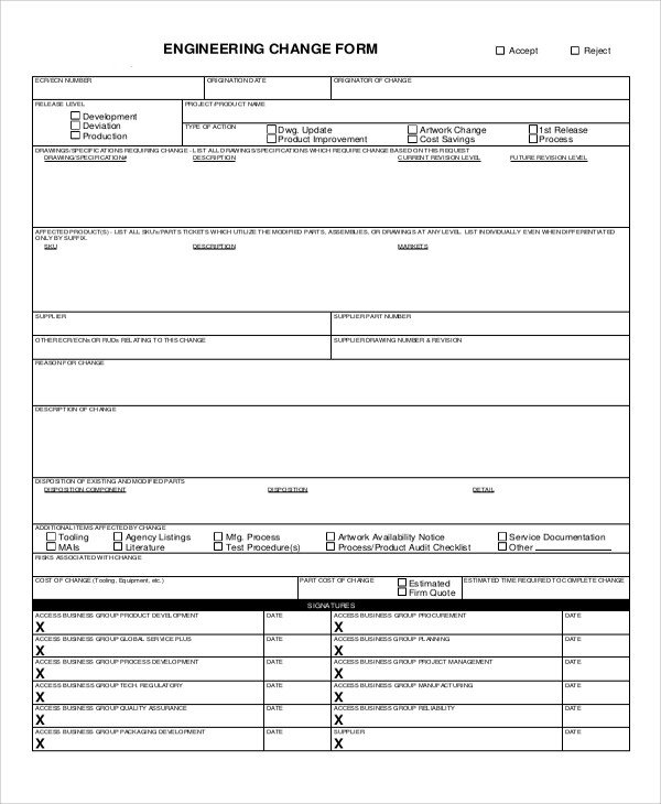 Change order forms Template Sample Change order form 12 Examples In Word Pdf