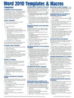 Cheat Sheet Template Word Microsoft Word 2010 Templates & Macros Quick Reference