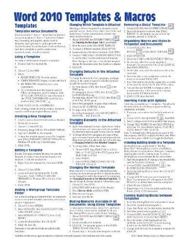 Cheat Sheet Template Word Microsoft Word 2010 Templates Macros Quick Reference Guide