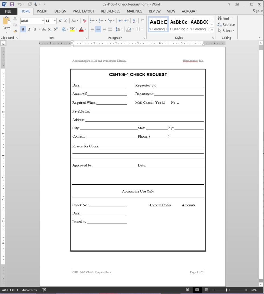 Check Request form Templates Check Request Template