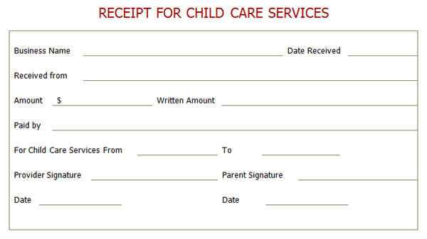 Child Care Receipt Template Professional Receipt for Child Care Services