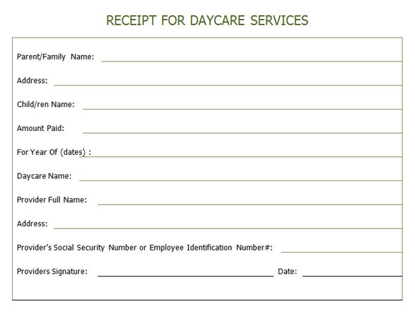 Child Care Receipt Template Receipt for Year End Daycare Services