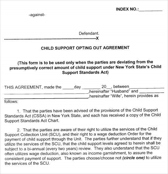 Child Custody Agreements Templates Sample Child Support Agreement 7 Example format