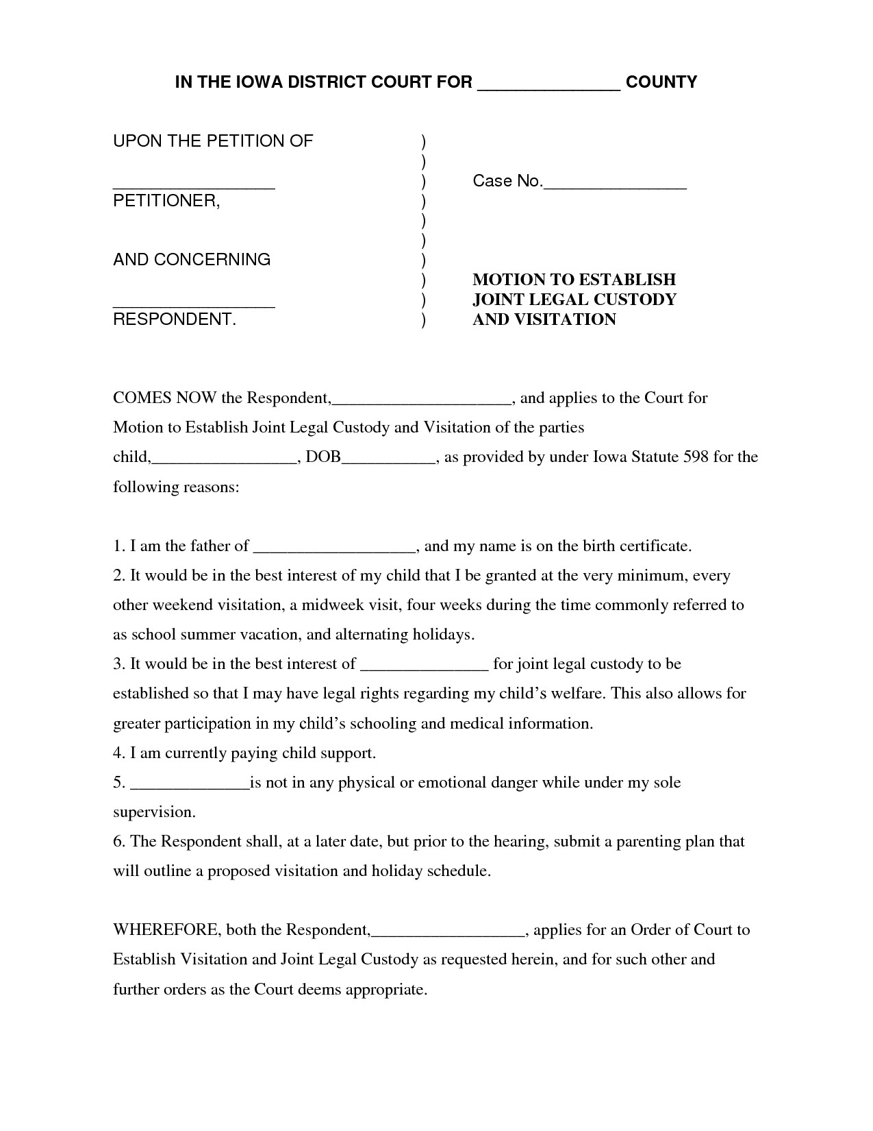 Child Custody Letter Template Best S Of Sample Motions Sample Of Motion to