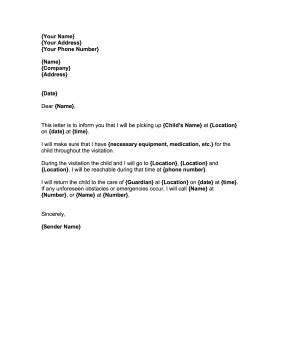 Child Custody Letter Template Child Visitation Letter Template