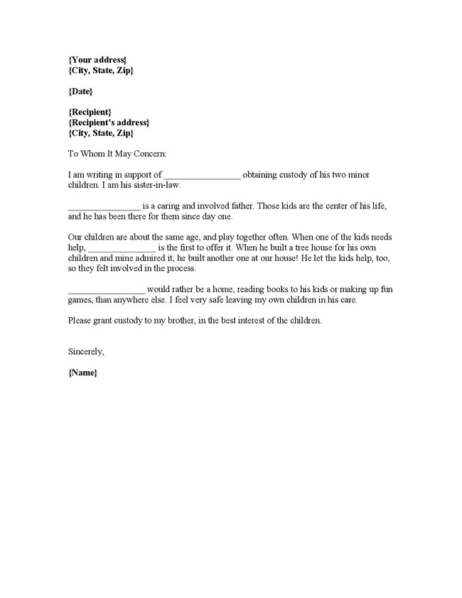 Child Custody Letter Template Sample Character Reference Letter for Court Child Custody
