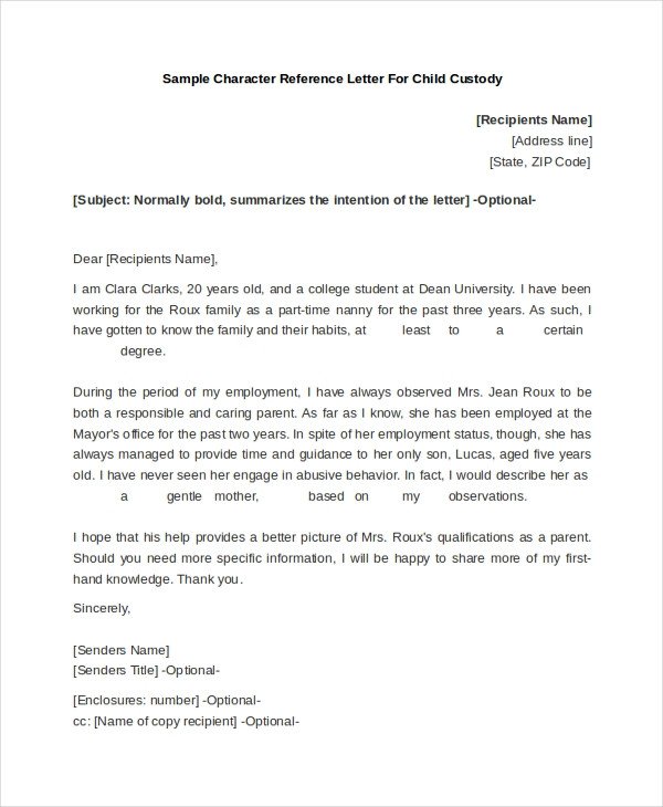 Child Custody Letter Template Sample Reference Letter 10 Free Documents In Pdf Doc
