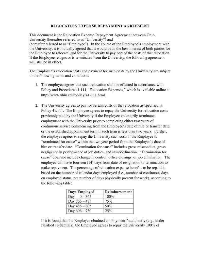 Child Relocation Agreement Template 50 Ideal Relocation Repayment Agreement Sample Gi D1704