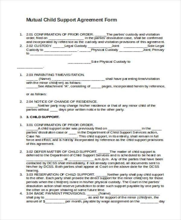 Child Support Agreement form Agreement forms In Word