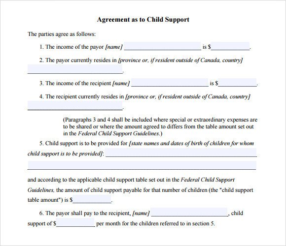 Child Support Agreement form Child Support Agreement Template 7 Free Samples