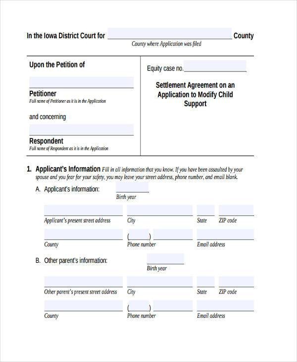 Child Support Agreement form Sample Child Support Agreement forms 8 Free Documents