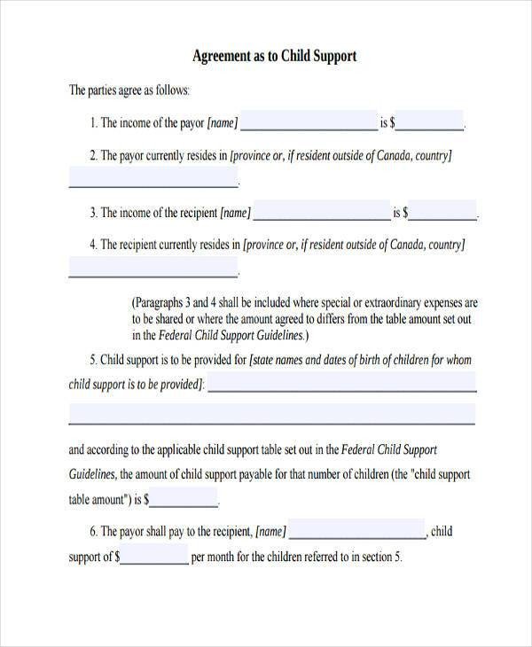 Child Support Agreement form Sample Child Support Agreement forms 8 Free Documents