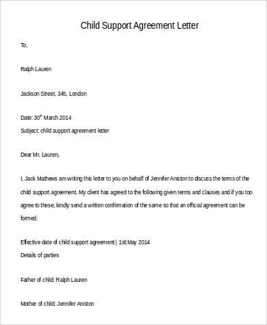 Child Support Agreement Letter 110 Free Letters
