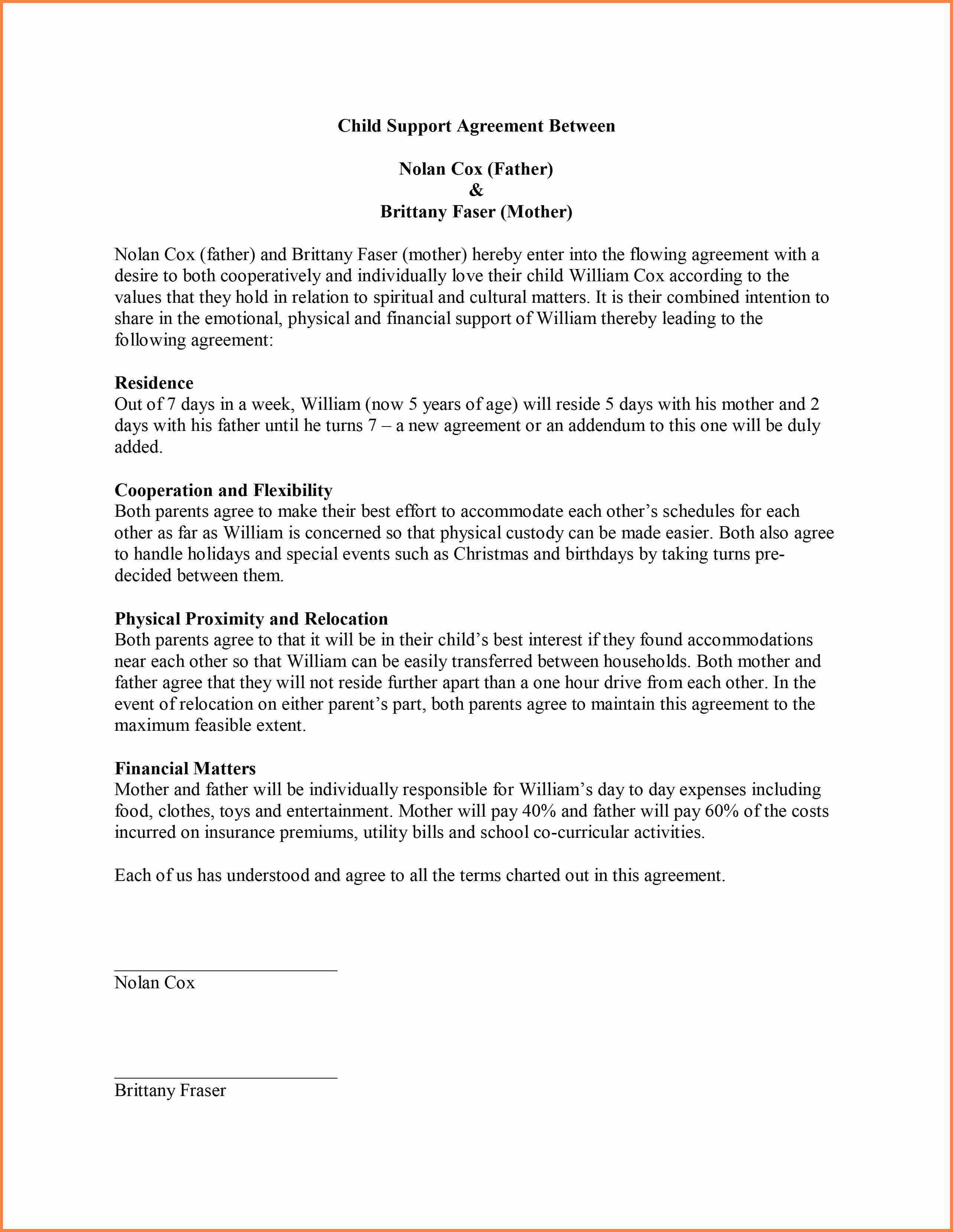Child Support Agreement Letter 9 Sample Child Support Agreement Letter Template
