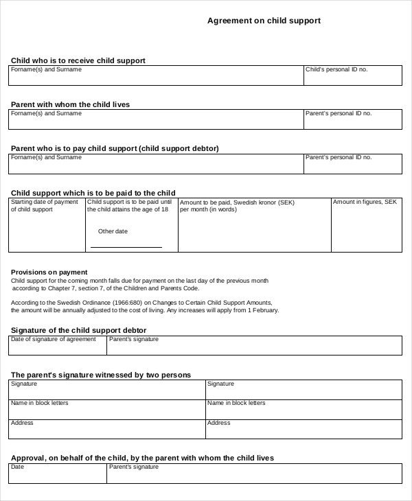 Child Support Agreement Sample 10 Child Support Agreement Templates Pdf Doc