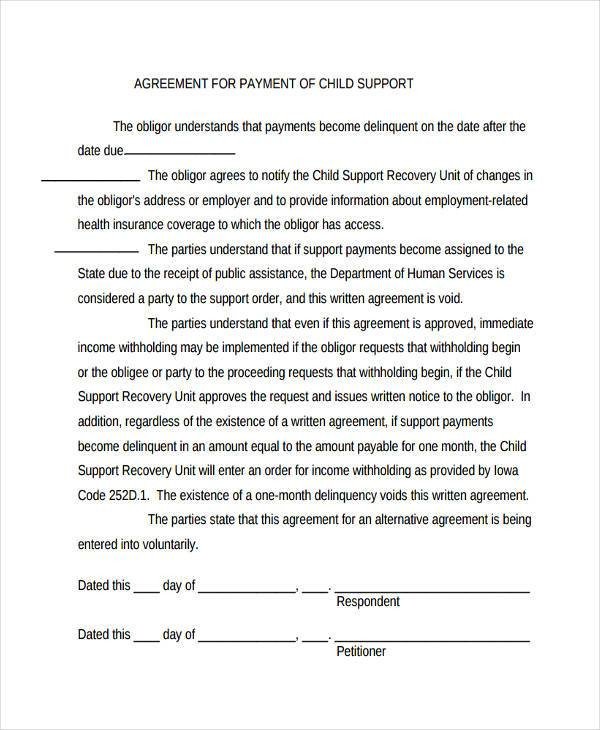 Child Support Agreement Sample Agreement forms In Pdf