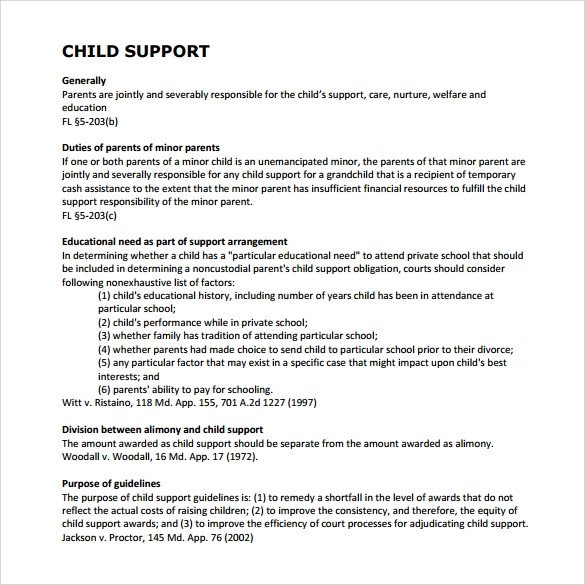 Child Support Agreement Sample Sample Child Support Agreement 7 Example format